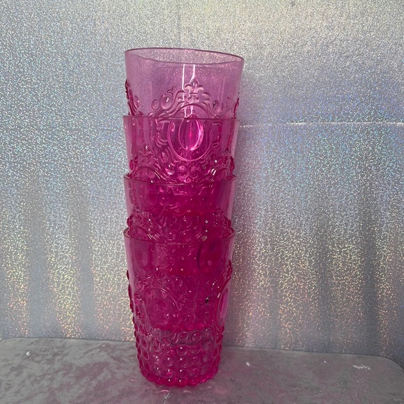 4 cups pink luxury barbiecore plastic 50s design cute neon see through stackable - Picture 3 of 9